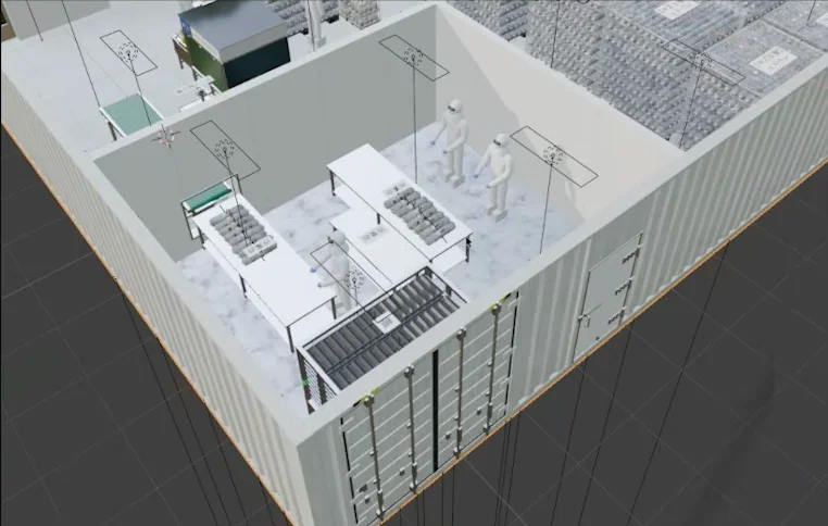 クリーンルーム内の菌接種エリアの3Dイメージ